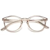 KOOSUFA Blaulichtfilter Brille Computerbrille Damen Herren Retro Runde Brillengestelle Federscharniere Gaming Brille Anti Müdigkeit mit Etui (1x Durchsichtig Hellbraun 0.0)