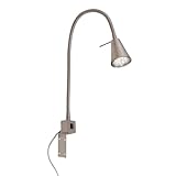 BRILONER - LED Leselampe mit Ein/Aus-Schalter, schwenkbar, viele Befestigungspositionen, Wandleuchte Innen, Wandlampe, Bettlampe, Lampe Bett, Leselicht, Nachttischlampe, 40,3x21,7 cm, Matt-Nickel