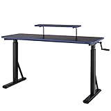 Amazon Basics Rechteckig Höhenverstellbarer Gaming Computertisch Schreibtisch mit erhöhter Monitorablage, 140 x 63.5 x 109-126 cm, Blau