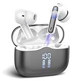 Bluetooth Kopfhörer, Kopfhörer Kabellos Bluetooth 5.4 In Ear Kopfhörer mit 4 Mikrofon HiFi Stereo, ENC Noise Cancelling Kabellose Kopfhörer 40Std Tiefer Bass, IP7 Wasserdicht Ohrhörer,LED Anzeige Grau