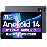 JIKOCXN Tablet 11 Zoll Android 14 Tablet, 12GB RAM+128GB ROM (1TB TF), Octa-Core, 1920x1200 FHD Display Widevide L1, 8000mAh Akku, 18W PD, WLAN 5, BT5.0, Dual Kamera, GPS (Grau)