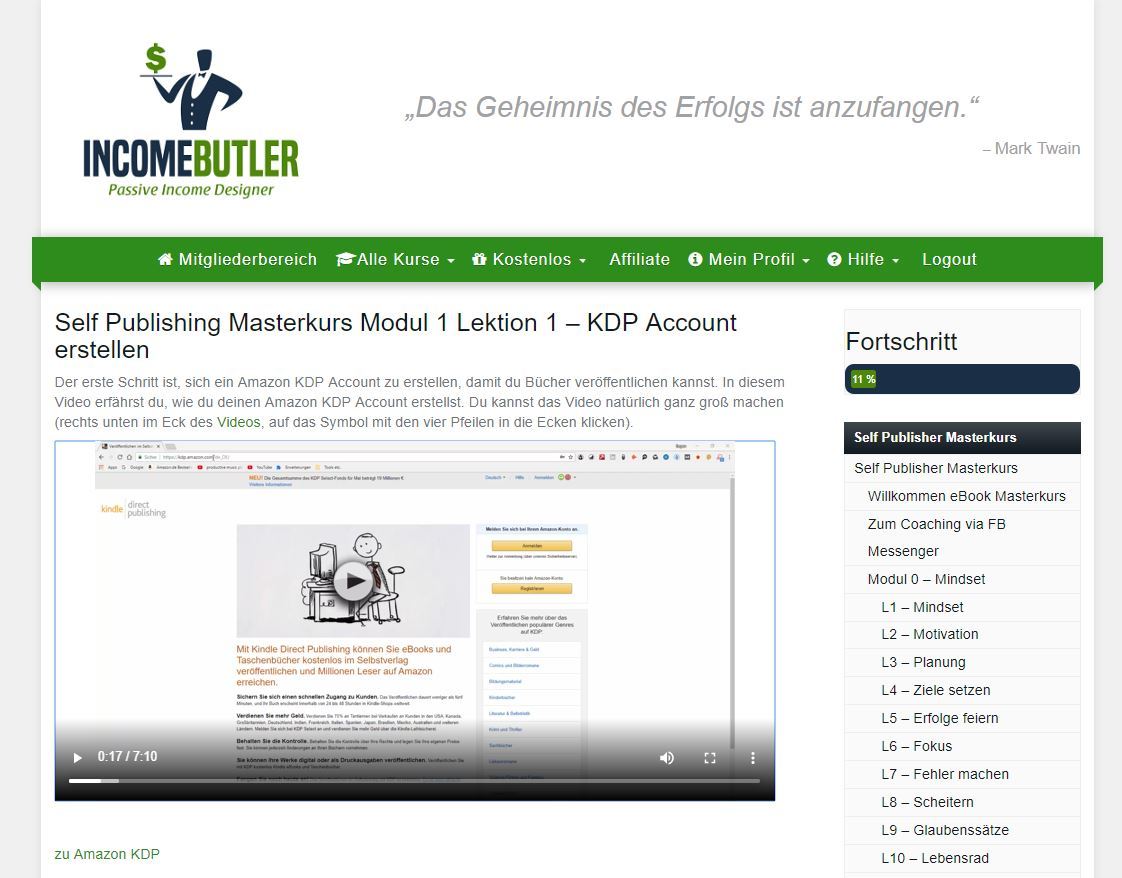 Incomebutler - Self Publishing Masterkurs - Video Lektion 1.