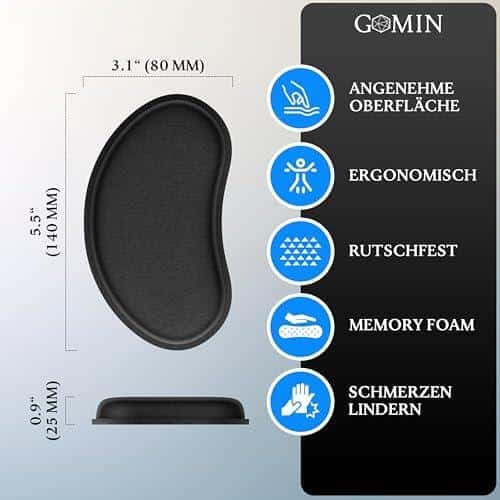 The product being discussed is the Gomin Handballenauflage, a wrist rest pad designed for use with a mouse and keyboard, aimed at providing ergonomic support during prolonged computer use. Here’s a breakdown of the feedback and features associated with this product, tailored for potential buyers looking for ergonomic solutions:

### Key Features:
1. **Ergonomic Comfort**: The wrist rest is made from soft memory foam gel that conforms to the wrist, helping alleviate pressure and discomfort during extended use.
2. **Rutschfest (Non-Slip)**: The bottom of the pad is crafted from natural rubber, designed to prevent slipping on the desk. However, there are mixed reviews on this feature, with some users noting it doesn't adhere well to all surfaces.
3. **Pflegeleicht (Easy to Clean)**: The water-repellent surface allows for easy cleaning, making it hygienic and suitable for daily use in busy environments.
4. **Vielseitig (Versatile)**: This product is suitable for various setups, including office environments, home offices, and gaming stations, compatible with both laptop and desktop configurations.
5. **Langlebig (Durable)**: Made from quality materials, the wrist rest aims to withstand daily wear and tear, providing long-lasting comfort.

### User Feedback:
- **Positive Aspects**:
   - Many users appreciate the comfort level and ergonomic design, stating it effectively alleviates wrist pain during long hours of computer use.
   - Several customers mention that it's ideal for gaming and office work, enhancing their overall experience with improved wrist positioning.
   - Quick delivery and good packaging were highlighted positively in reviews.

- **Negative Aspects**:
   - Some customers reported that the product tends to lose its shape and soft cushioning over time, leading to discomfort.
   - Issues with the non-slip feature were noted, particularly on smooth or leather surfaces, which may not ensure stability as promised.
   - A few users mentioned an initial odor that dissipates with time, although this did not significantly impact their overall satisfaction.

### Conclusion:
For writers, authors, or anyone engaging in lengthy computer sessions, the Gomin Handballenauflage offers a combination of comfort and practicality at an accessible price. While the product has received mixed feedback regarding its durability and non-slip capabilities, its affordability and potential for improving wrist positioning make it a viable option worth considering. Users should assess their desk surfaces and personal comfort preferences when determining if this wrist rest is the right fit for their ergonomic needs. it has the potential to enhance productivity and reduce discomfort during long writing sessions